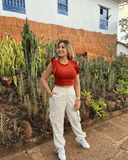Pantalón cargo en lino