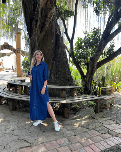 Vestido índigo 3/4 largo