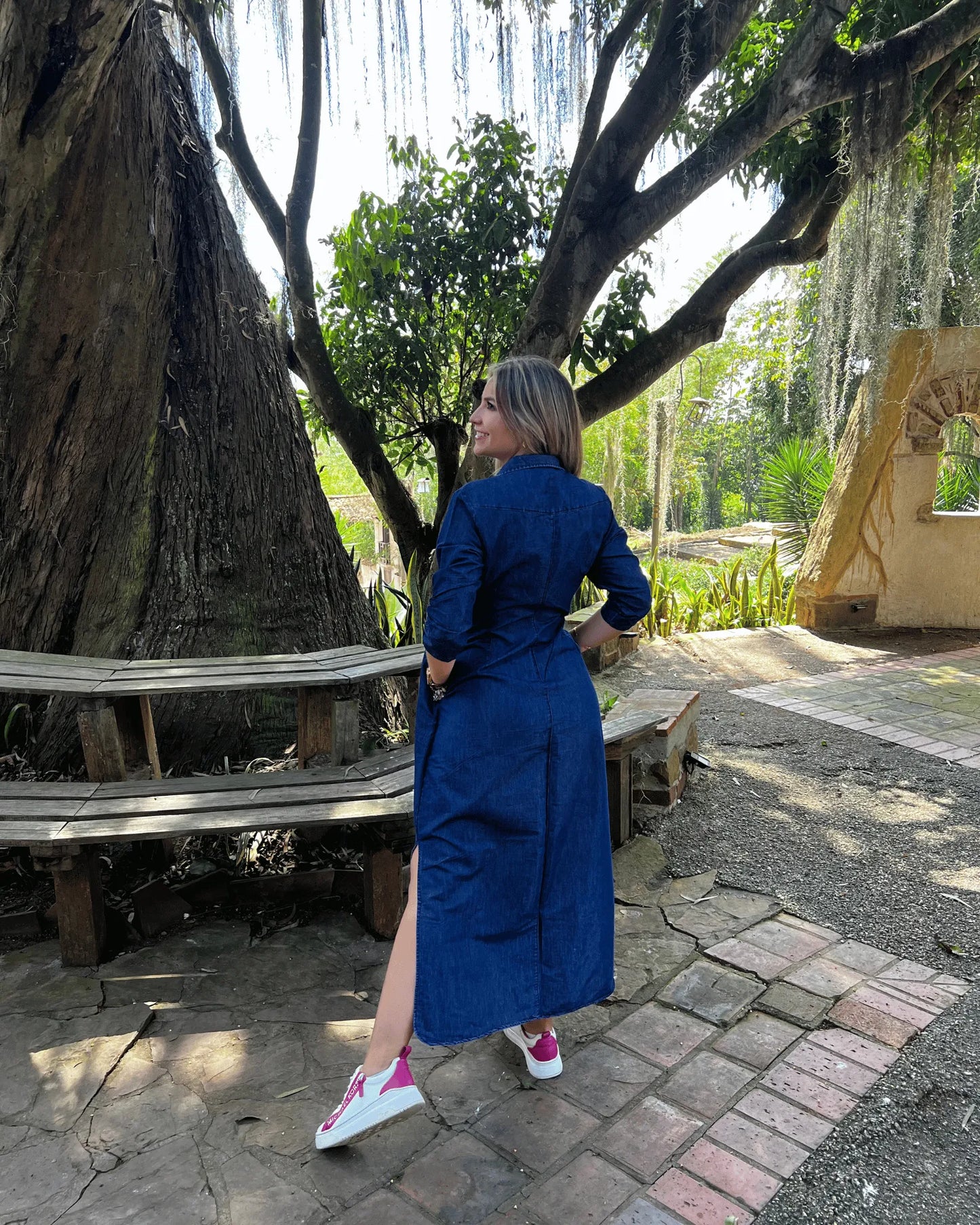 Vestido índigo 3/4 largo
